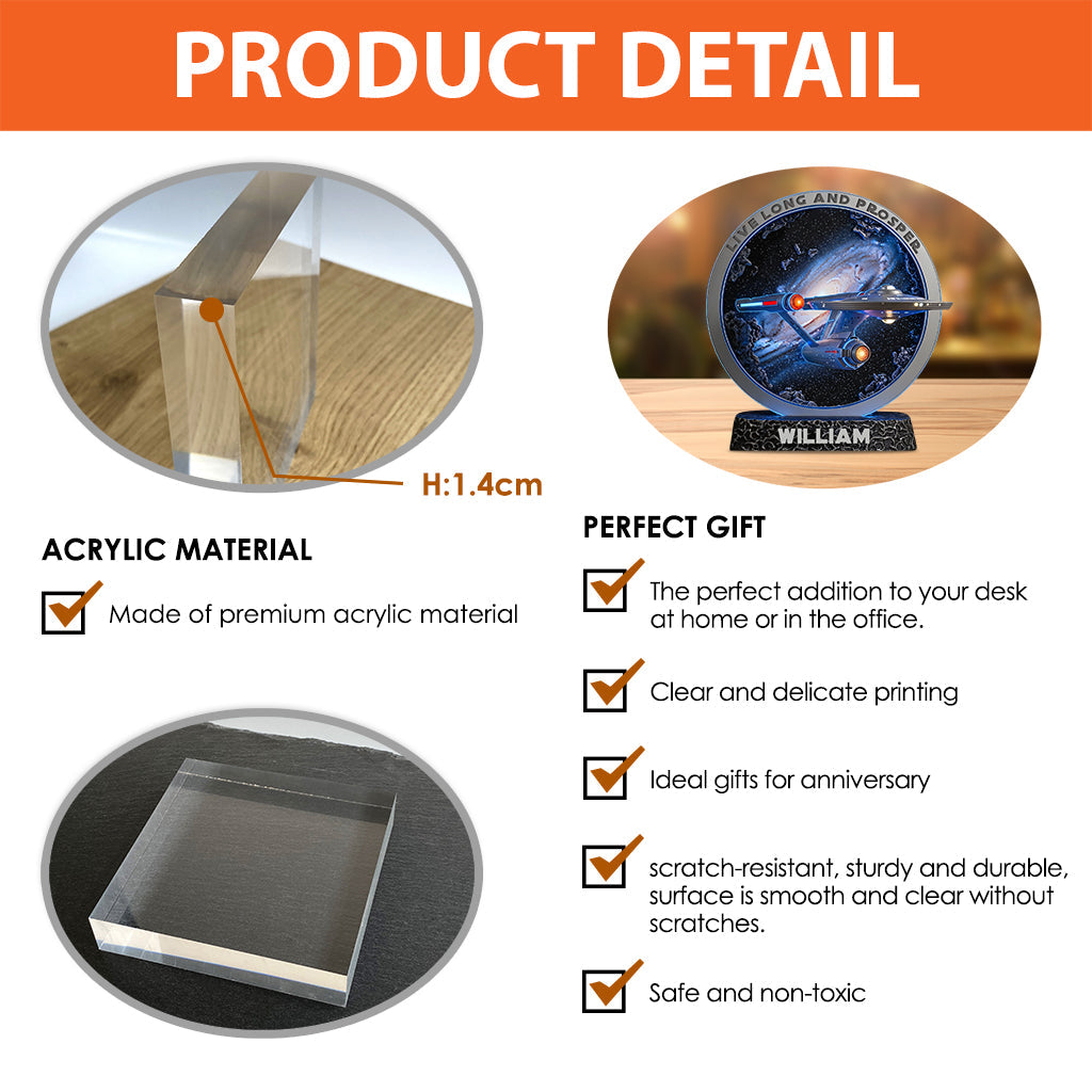 Live Long And Prosper - Personalized Star Fleet Custom Shaped Acrylic Plaque