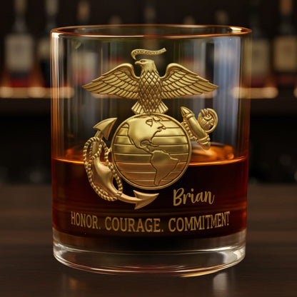 Premium American Pride US Marine - Personalized Veteran Whiskey Glass