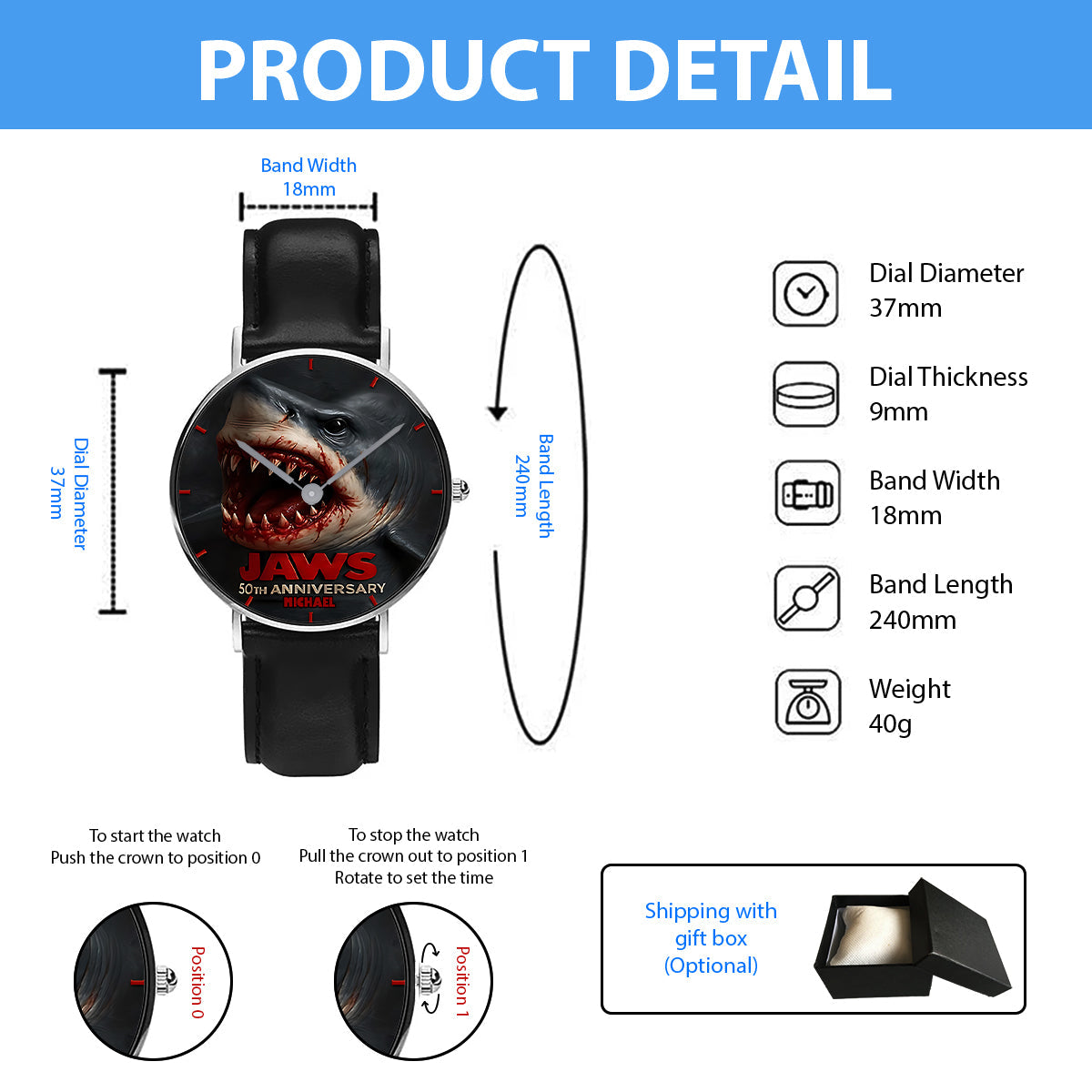 Scary Shark - Personalized Hand Watch