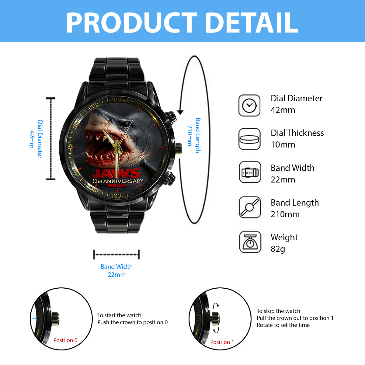 Scary Shark - Personalized Hand Watch