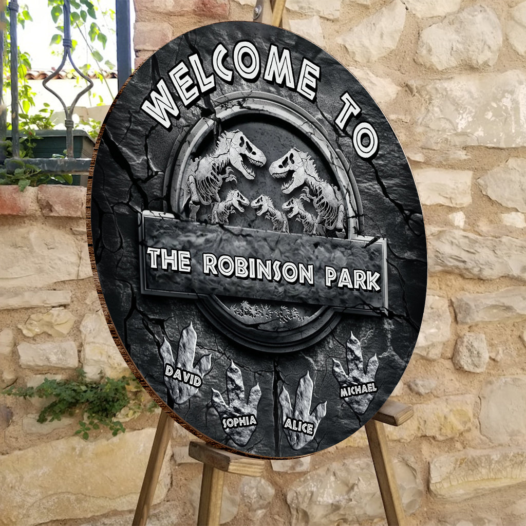 Welcome To Our Dinosaur Park - Personalized Dinosaur Round Wood Sign