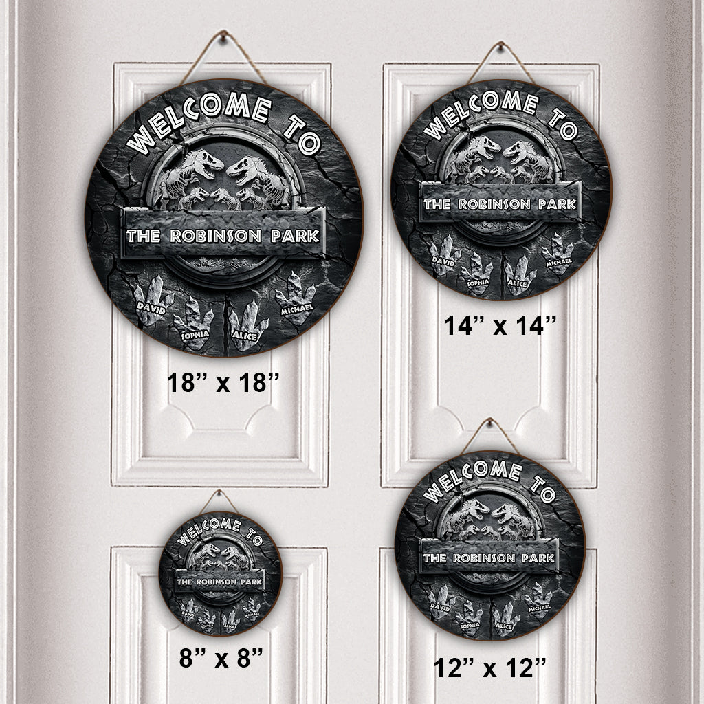 Welcome To Our Dinosaur Park - Personalized Dinosaur Round Wood Sign