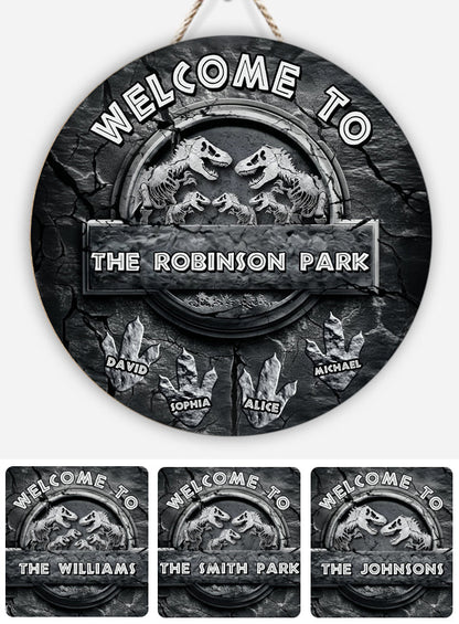 Welcome To Our Dinosaur Park - Personalized Dinosaur Round Wood Sign