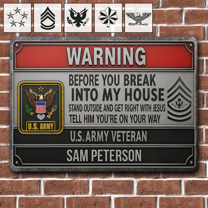 Warning - Personalized Veteran Rectangle Metal Sign