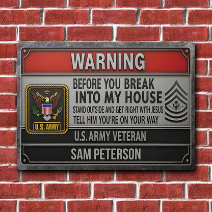 Warning - Personalized Veteran Rectangle Metal Sign