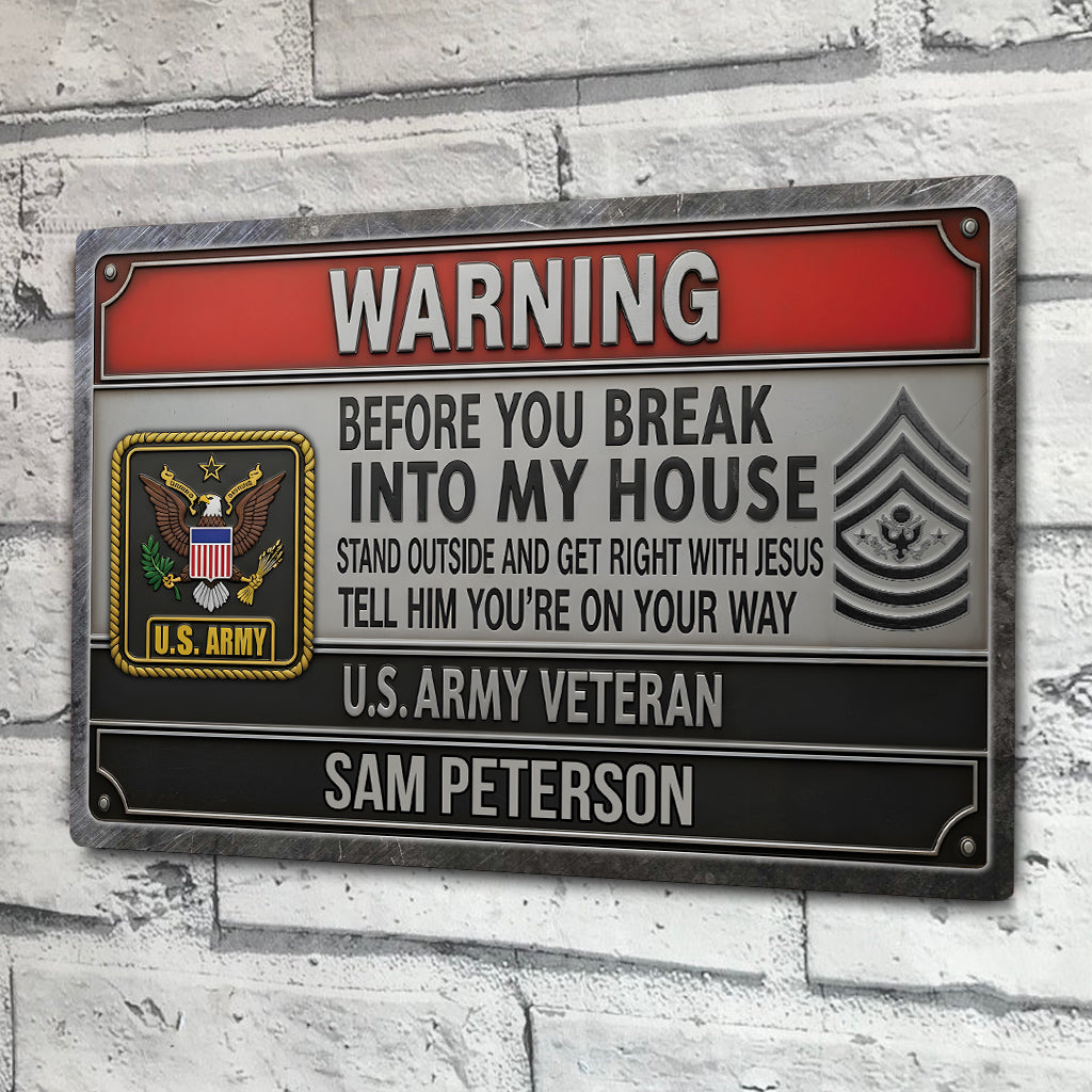 Warning - Personalized Veteran Rectangle Metal Sign