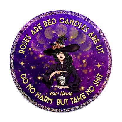 Roses Are Red Candles Are Lit - Personalized Witch Round Wood Sign