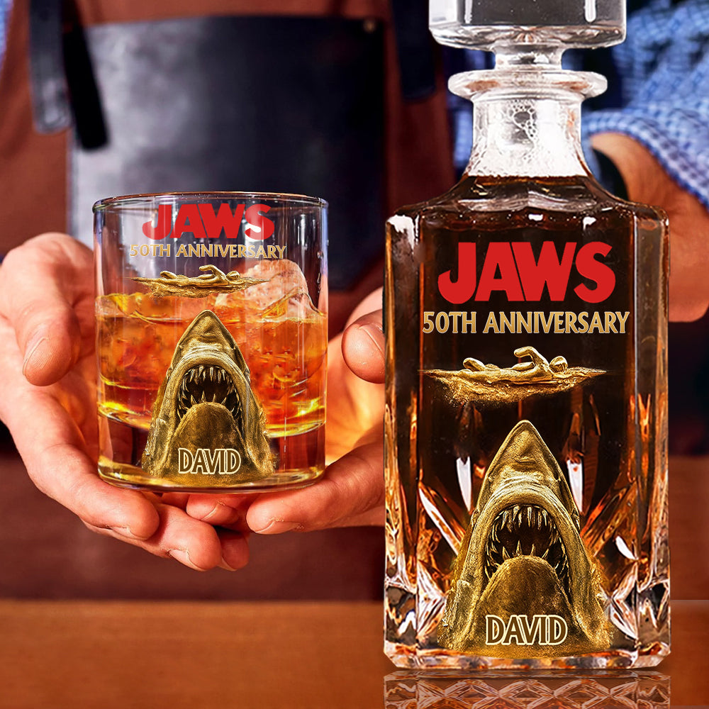 50th Anniversary Scary Shark - Personalized Whiskey Glass