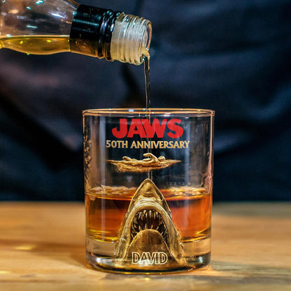 50th Anniversary Scary Shark - Personalized Whiskey Glass