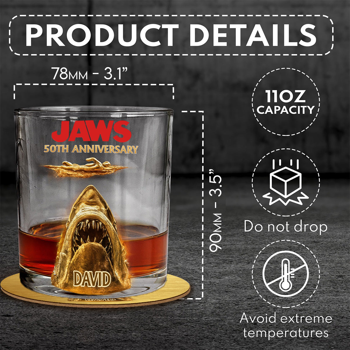 50th Anniversary Scary Shark - Personalized Whiskey Glass