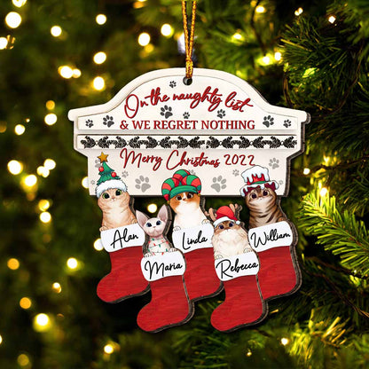 On The Naughty List Cute Cats - Personalized Christmas Cat Ornament (Printed On Both Sides)