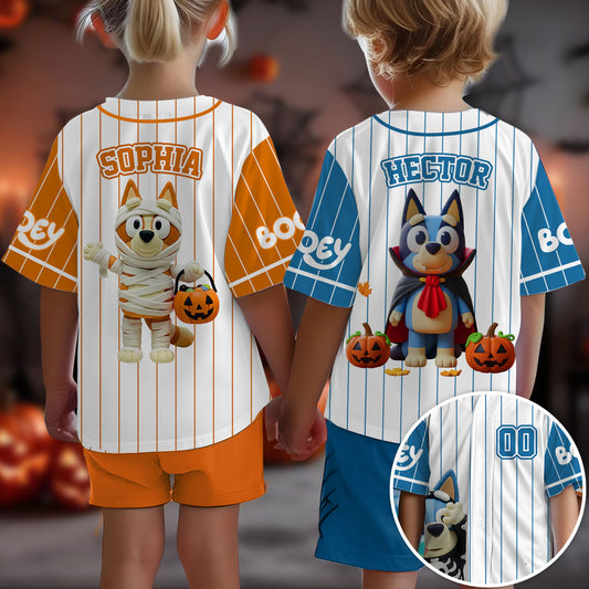 Booey Halloween - Personalized Blue Dog Baseball Jersey