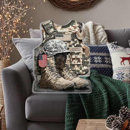 Honoring All Who Served - Personalized Veteran Faux Fur Shaped Pillow
