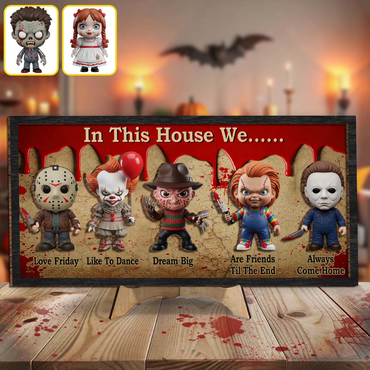 In This House - Personalized Horror Character 2 Layered Wood Sign / Wood Plaque