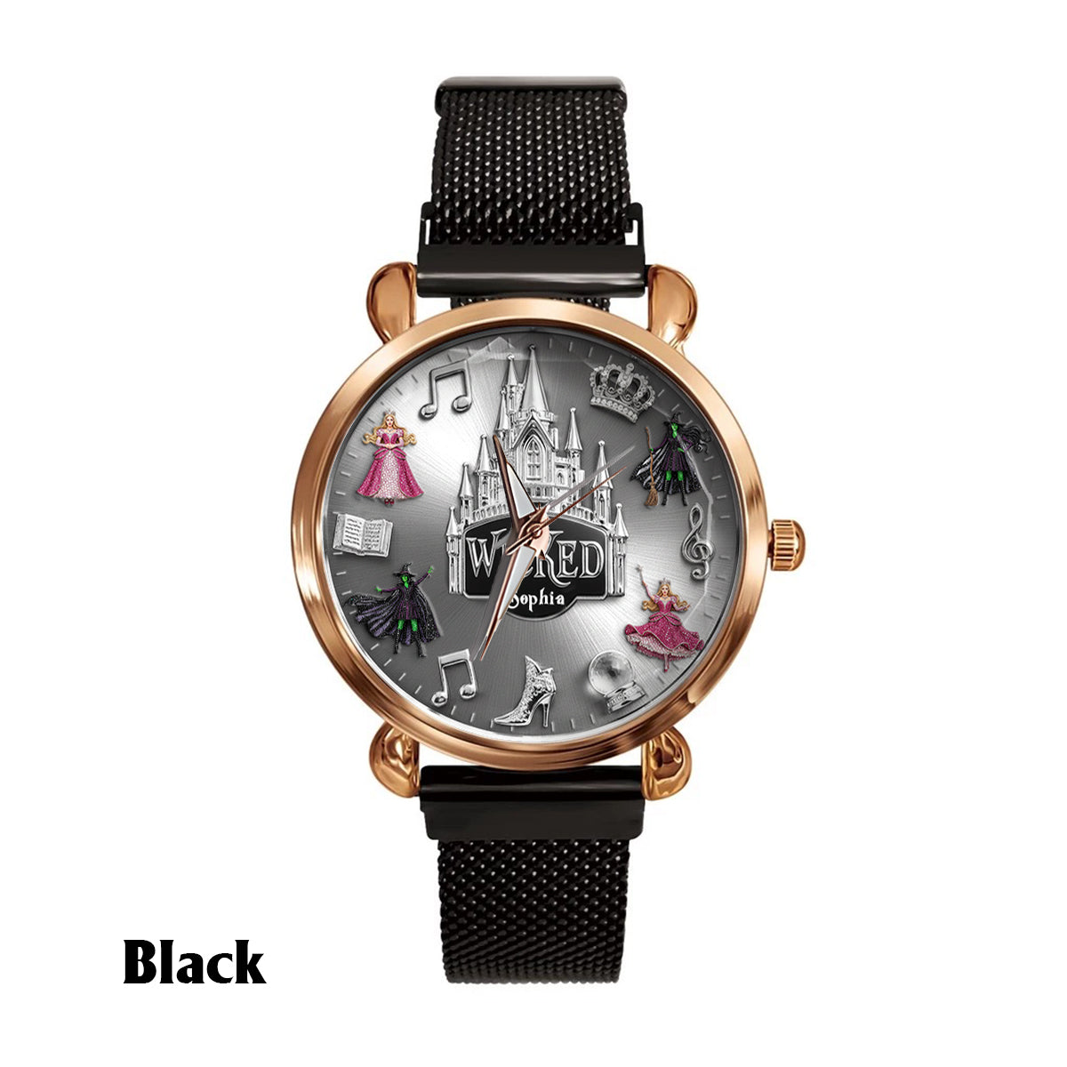 Witch and Princess Harmony - Personalized Green and Pink Women Hand Watch