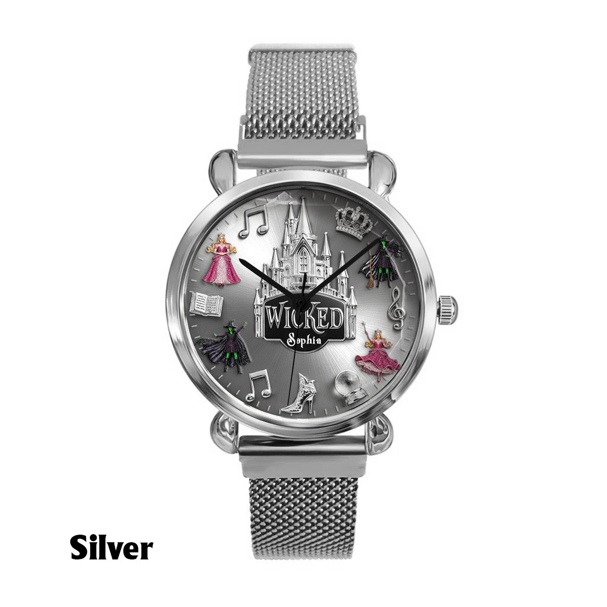 Witch and Princess Harmony - Personalized Green and Pink Women Hand Watch