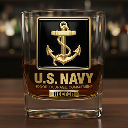 Premium American Pride US Navy - Personalized Veteran Whiskey Glass