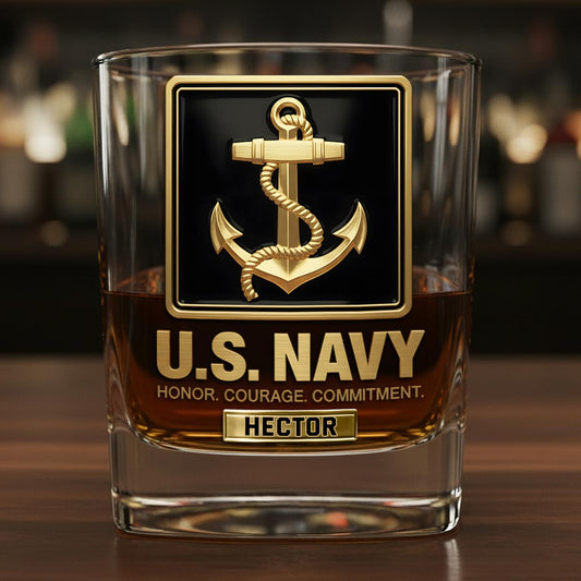 Premium American Pride US Navy - Personalized Veteran Whiskey Glass