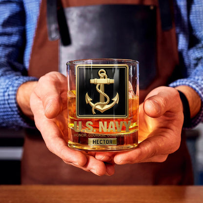 Premium American Pride US Navy - Personalized Veteran Whiskey Glass