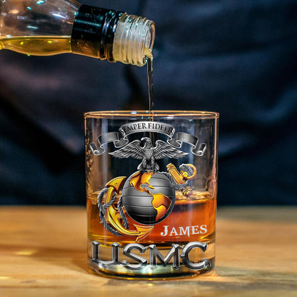 USMC, Marines, EGA, Eagle Globe Anchor, Marine Corps Gift - Personalized Veteran Whiskey Decanter Set