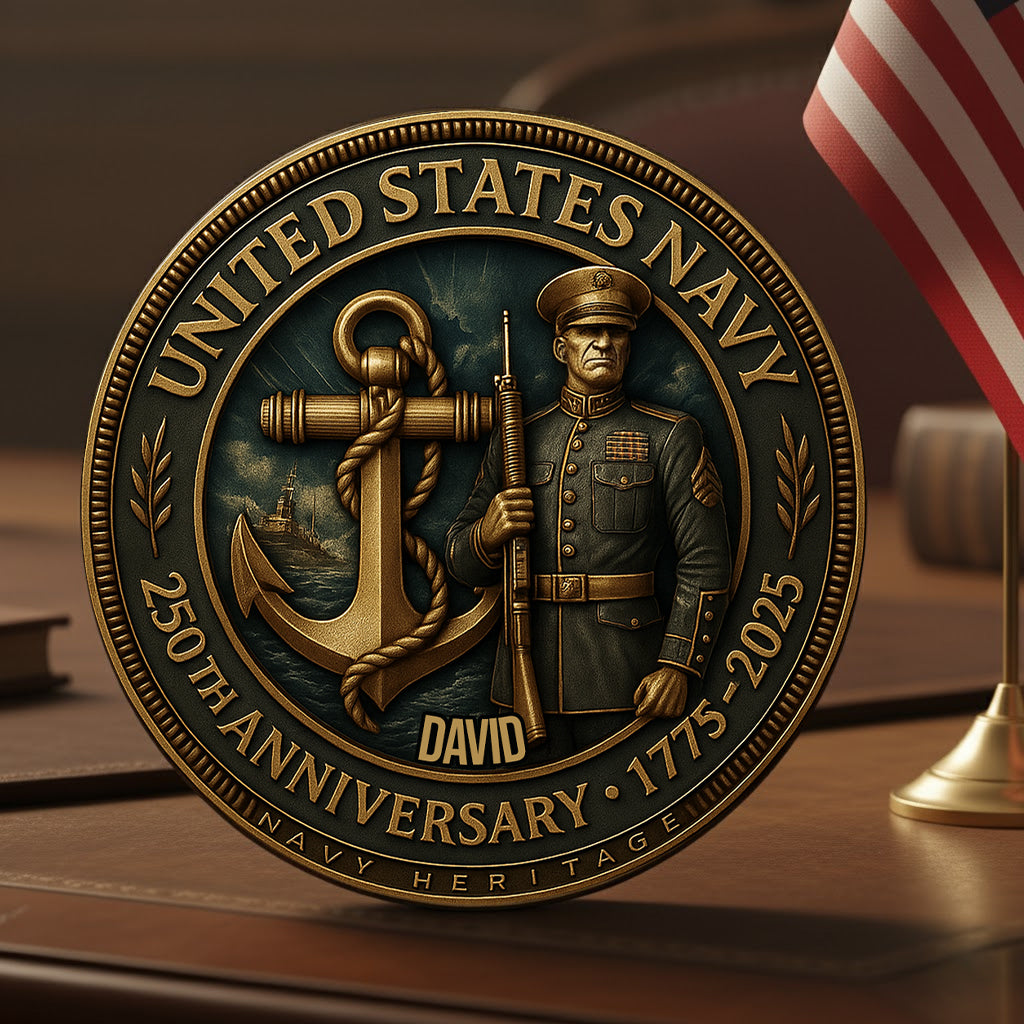 US Navy 250th Anniversary - Personalized Veteran Custom Shaped Ornament