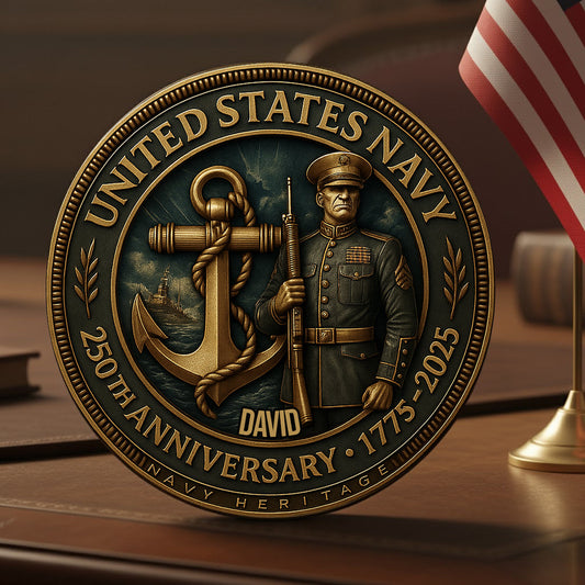US Navy 250th Anniversary - Personalized Veteran Custom Shaped Ornament