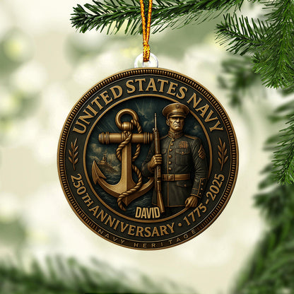 US Navy 250th Anniversary - Personalized Veteran Custom Shaped Ornament