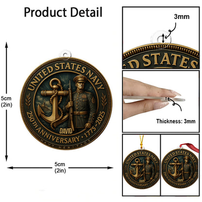 US Navy 250th Anniversary - Personalized Veteran Custom Shaped Ornament