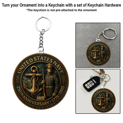 US Navy 250th Anniversary - Personalized Veteran Custom Shaped Ornament