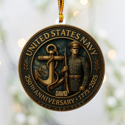 US Navy 250th Anniversary - Personalized Veteran Custom Shaped Ornament