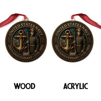 US Navy 250th Anniversary - Personalized Veteran Custom Shaped Ornament