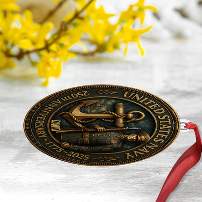 US Navy 250th Anniversary - Personalized Veteran Custom Shaped Ornament