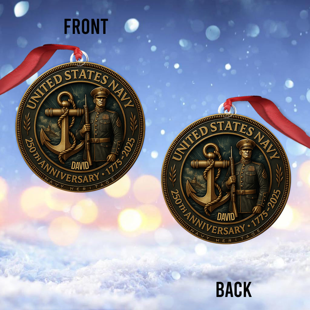 US Navy 250th Anniversary - Personalized Veteran Custom Shaped Ornament