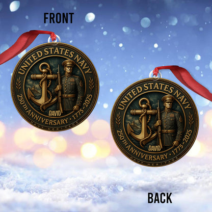 US Navy 250th Anniversary - Personalized Veteran Custom Shaped Ornament