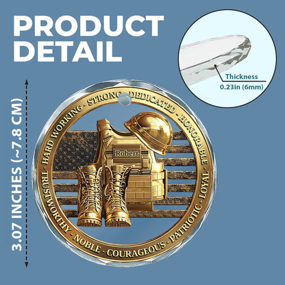 Veteran Soldier Backpack Boots Military - Personalized Veteran Round Shaped Glass Ornament