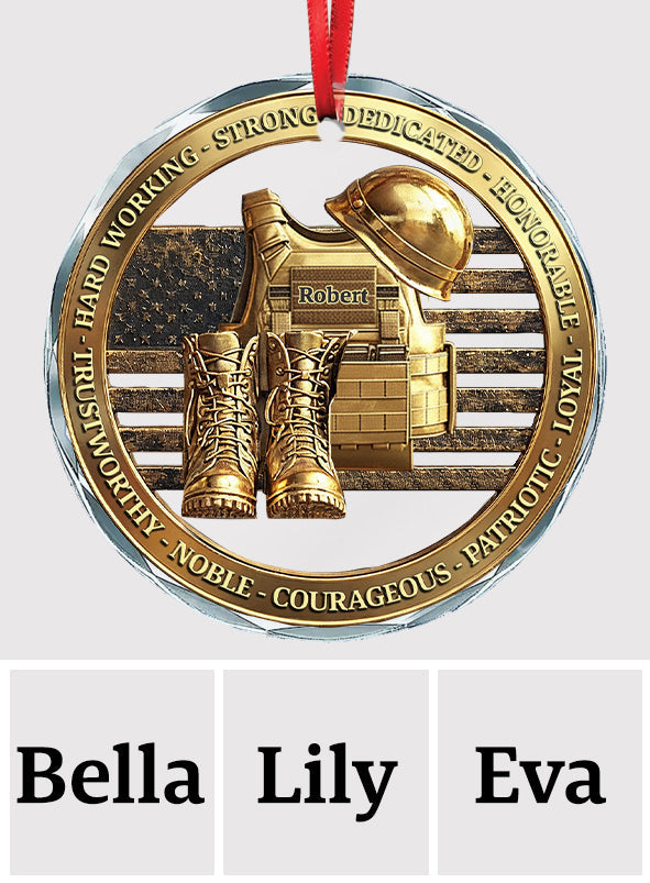 Veteran Soldier Backpack Boots Military - Personalized Veteran Round Shaped Glass Ornament