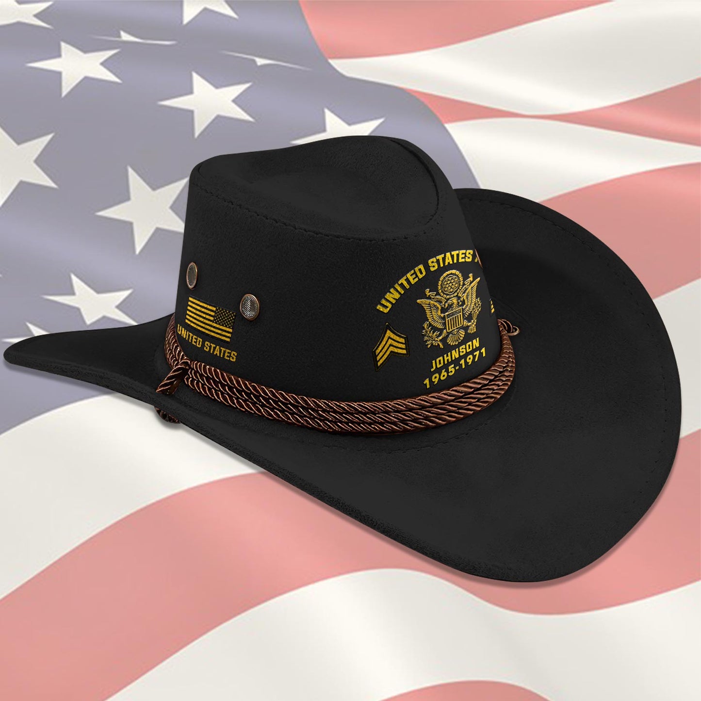 Strong Veteran - Personalized Veteran Wide Brim Cowboy Hat