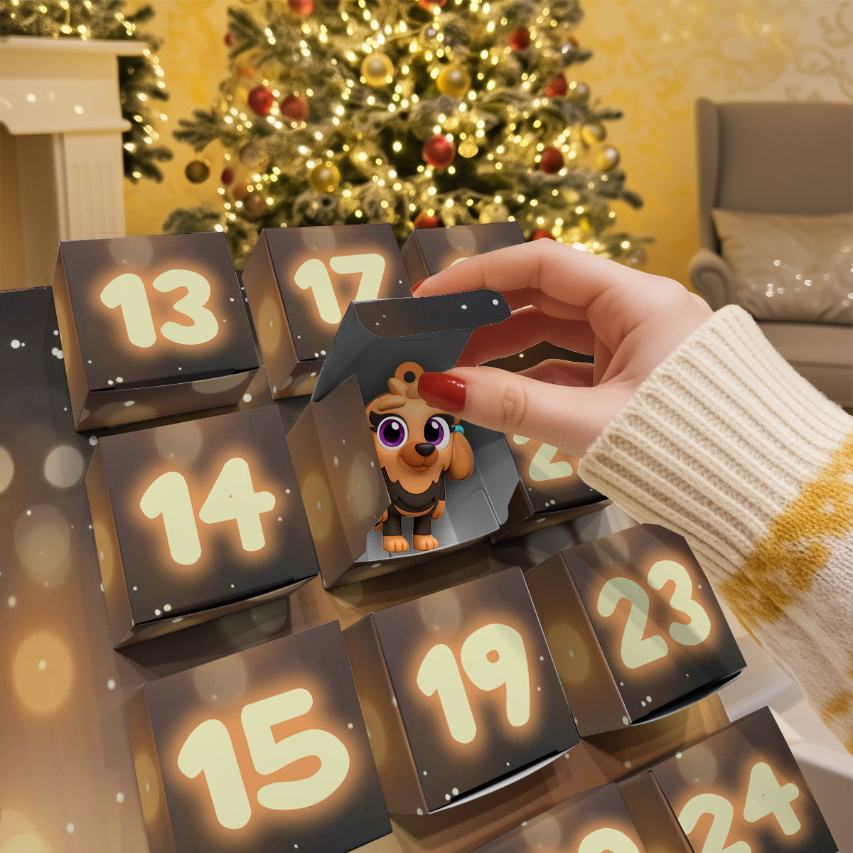 Rocking Around The Christmas Tree - Personalized Bluey Folded Advent Calendar With Ornaments