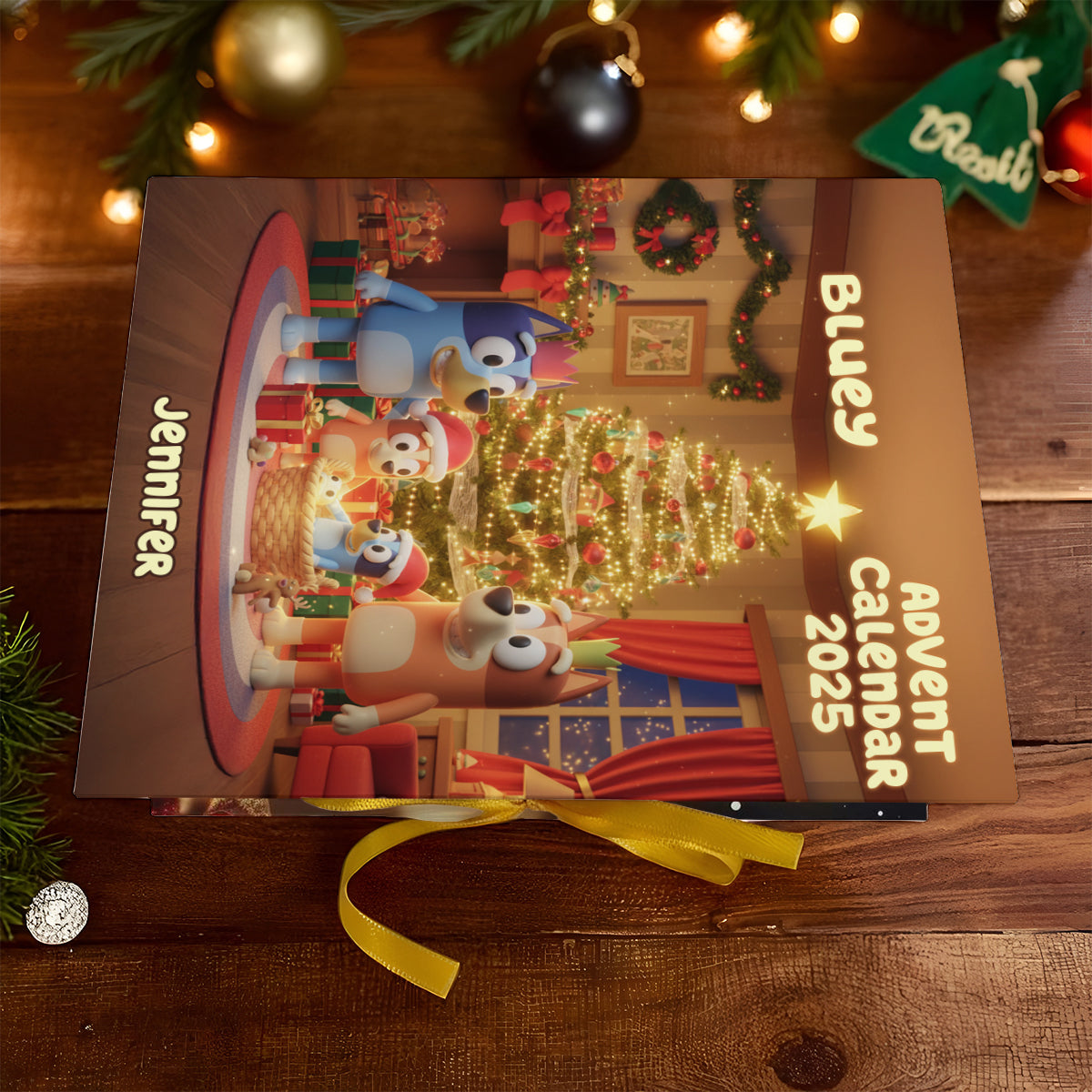 Rocking Around The Christmas Tree - Personalized Bluey Folded Advent Calendar With Ornaments