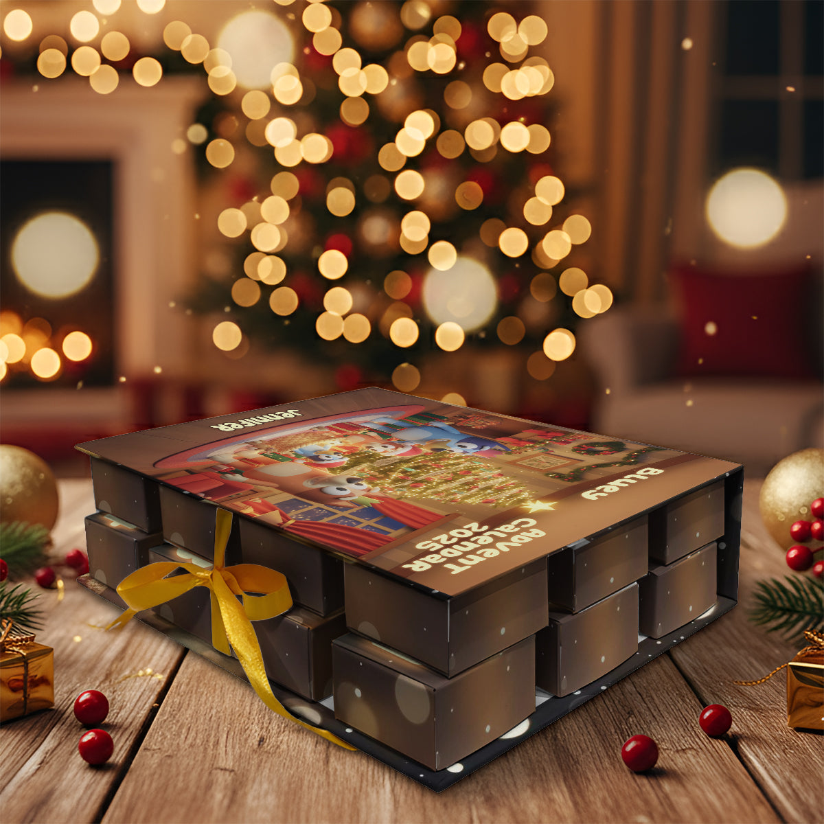 Rocking Around The Christmas Tree - Personalized Bluey Folded Advent Calendar With Ornaments