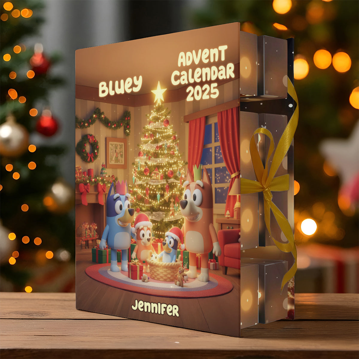 Rocking Around The Christmas Tree - Personalized Bluey Folded Advent Calendar With Ornaments