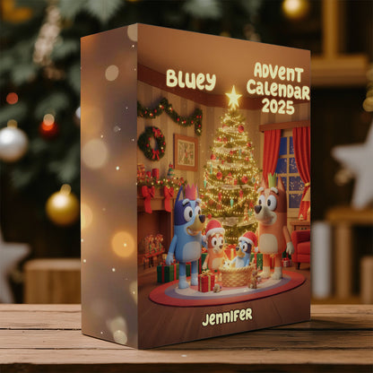 Rocking Around The Christmas Tree - Personalized Bluey Folded Advent Calendar With Ornaments