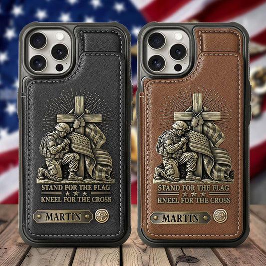 Kneel For The Cross - Personalized Veteran Wallet Phone Case