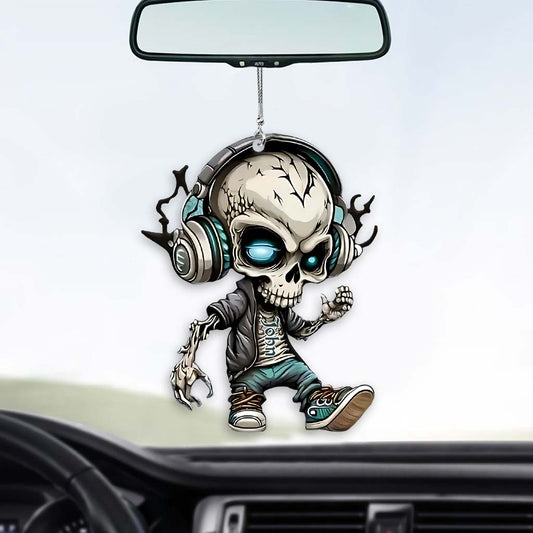 Skull Listening To Music - Personalized Skull Car Ornament