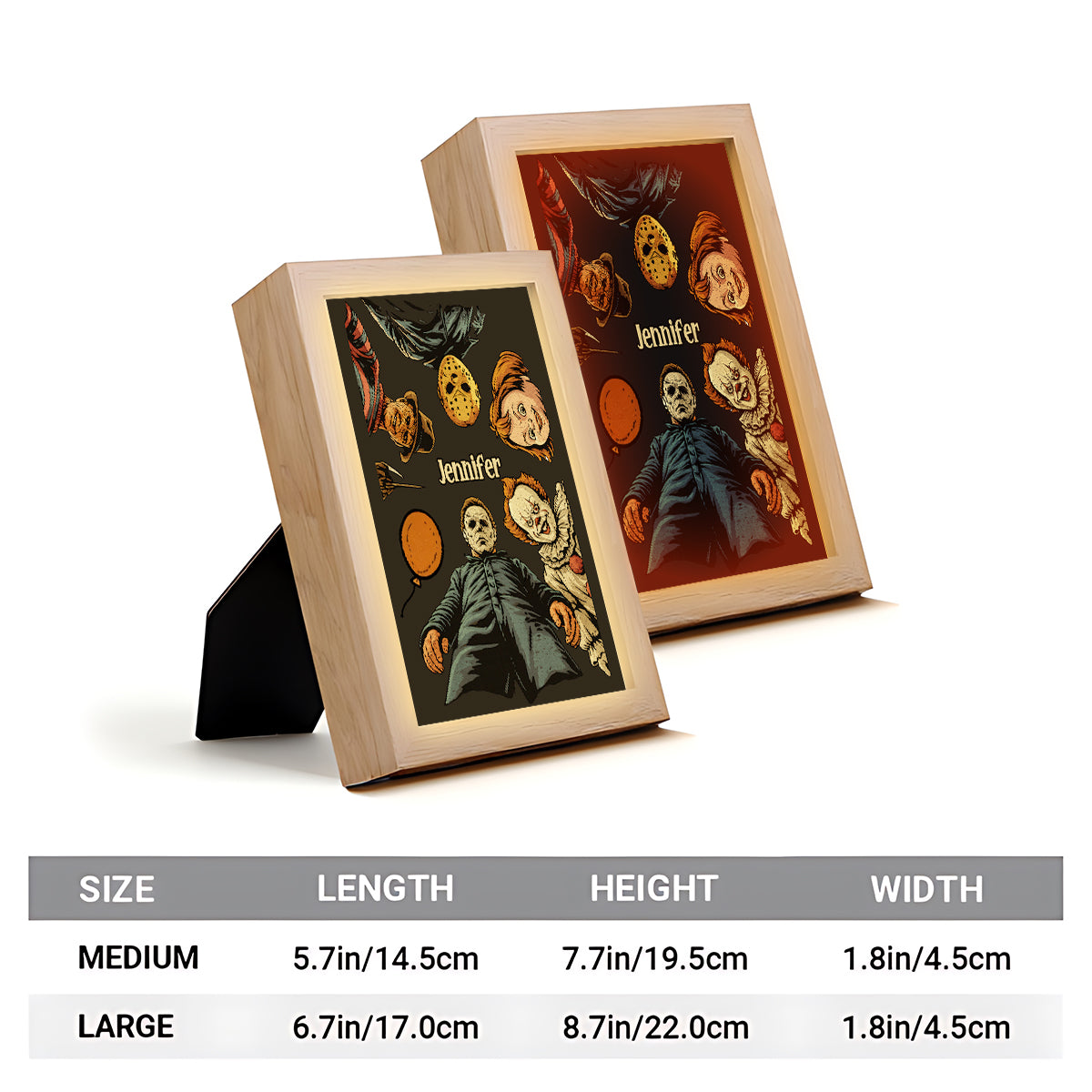 Love Horror Movies - Personalized Horror Character Wooden Mirror Night Light