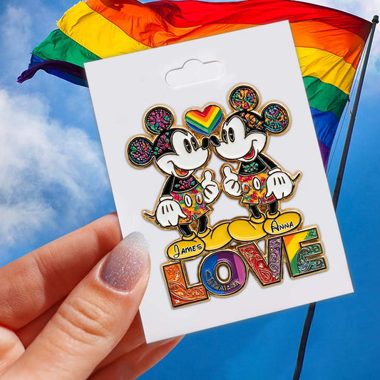Rainbow Mouse Couple Love - Personalized LGBT Support Pin
