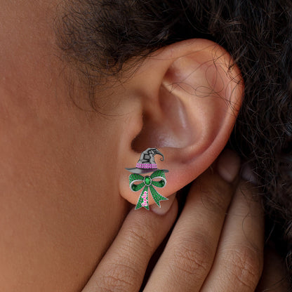 Pink And Green Bow - Personalized Green and Pink Stud Earrings