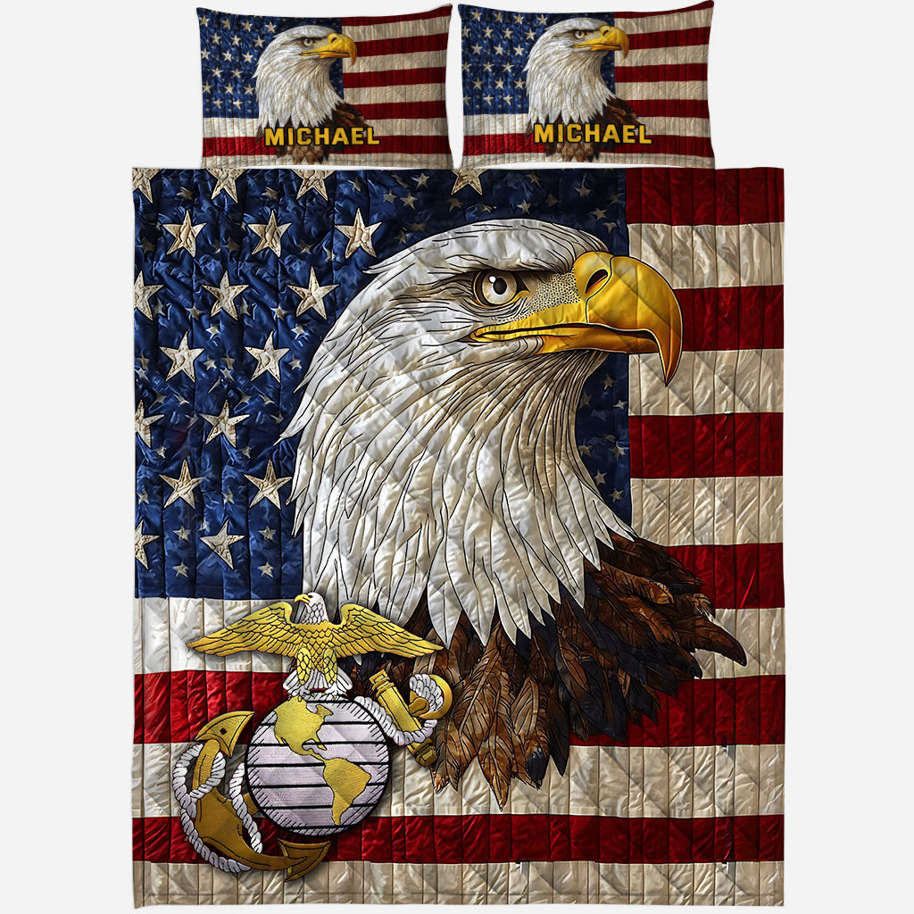 Military Pride Eagle - Personalized Veteran Quilt Set