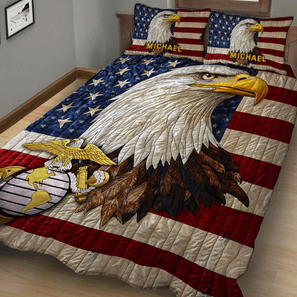 Military Pride Eagle - Personalized Veteran Quilt Set