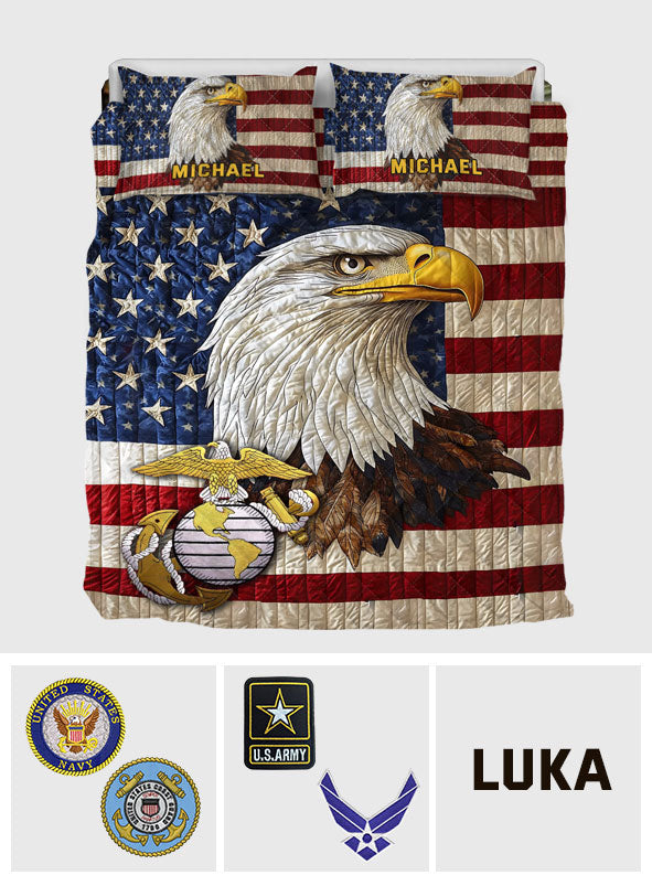 Military Pride Eagle - Personalized Veteran Quilt Set